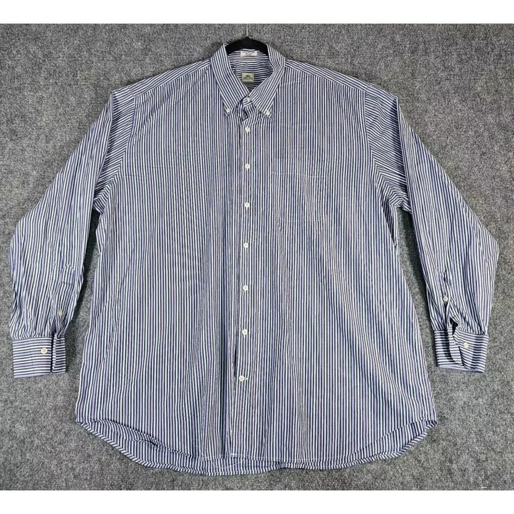 Peter Millar Blue and White Striped Casual Button-Down Shirt